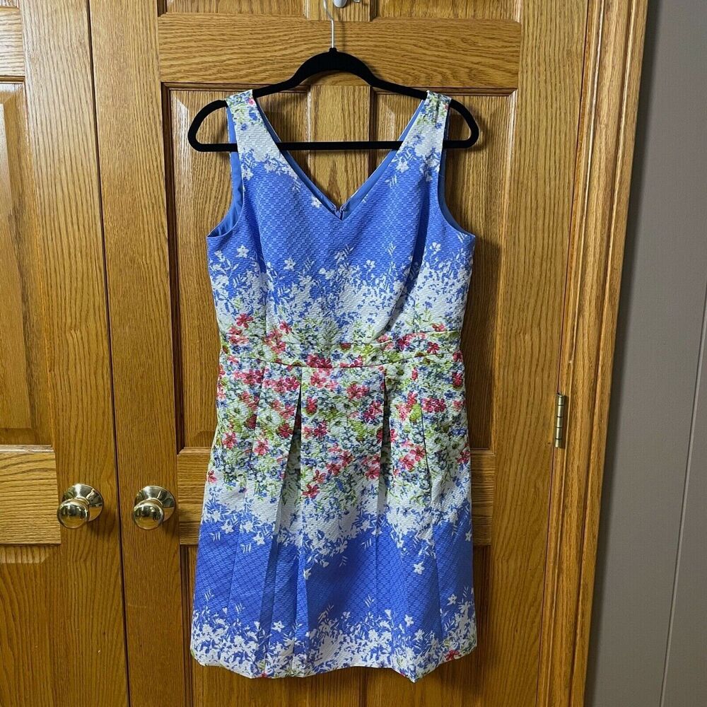 TAHARI ASL Floral Print Dress Women's Size 10 Blue White Pink Spring Wedding